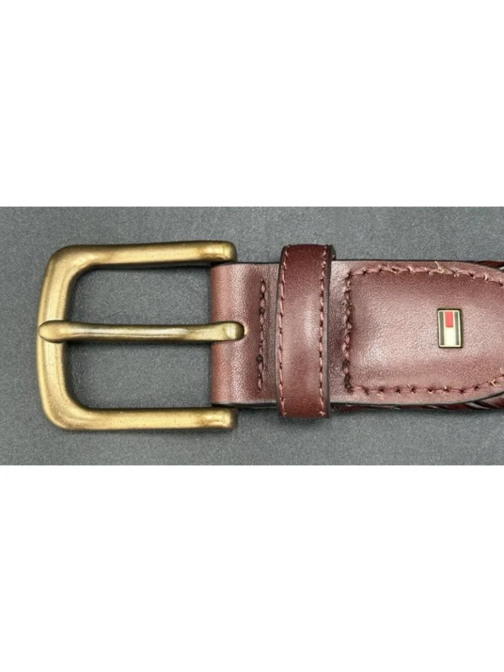 Tommy Hilfiger Men's Belt Braided Woven Black Brown Leather Size 37